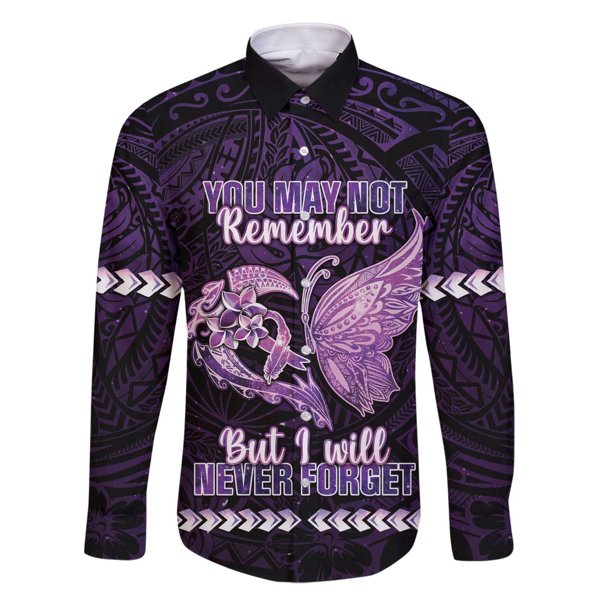 Personalised Alzheimer's Awareness Family Matching Off The Shoulder Long Sleeve Dress and Hawaiian Shirt You May Not Remember But I Will Never Forget