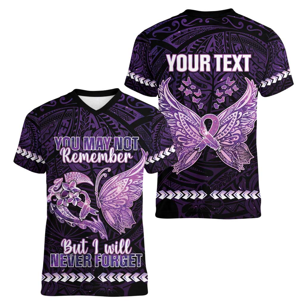Personalised Alzheimer's Awareness Women V-Neck T-Shirt You May Not Remember But I Will Never Forget