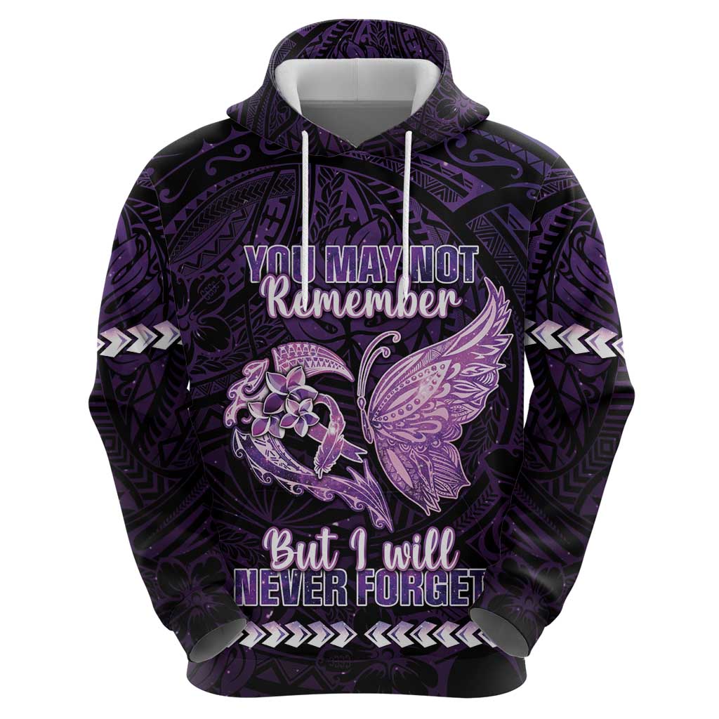 Personalised Alzheimer's Awareness Zip Hoodie You May Not Remember But I Will Never Forget