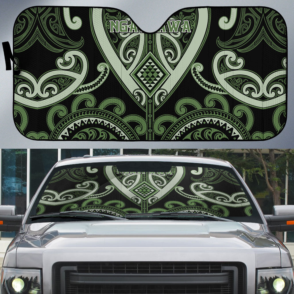 Aotearoa Ngati Awa Auto Sun Shade Maori Tribal Pattern LT05 Green - Polynesian Pride