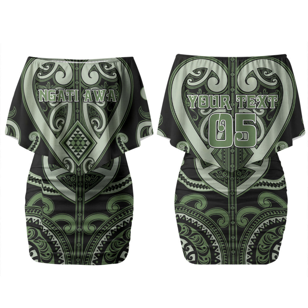 Custom Aotearoa Ngati Awa Couples Matching Off Shoulder Short Dress and Long Sleeve Button Shirt Maori Tribal Pattern LT05 - Polynesian Pride