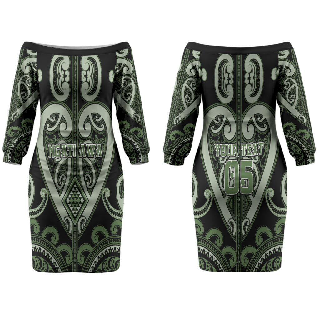 Custom Aotearoa Ngati Awa Couples Matching Off The Shoulder Long Sleeve Dress and Hawaiian Shirt Maori Tribal Pattern LT05 - Polynesian Pride