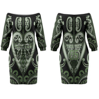 Custom Aotearoa Ngati Awa Couples Matching Off The Shoulder Long Sleeve Dress and Hawaiian Shirt Maori Tribal Pattern LT05 - Polynesian Pride