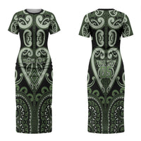 Custom Aotearoa Ngati Awa Couples Matching Short Sleeve Bodycon Dress and Long Sleeve Button Shirt Maori Tribal Pattern LT05 - Polynesian Pride