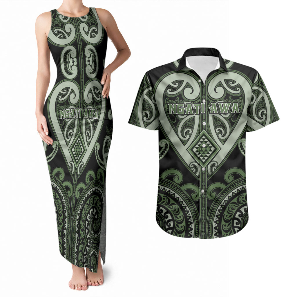 Custom Aotearoa Ngati Awa Couples Matching Tank Maxi Dress and Hawaiian Shirt Maori Tribal Pattern