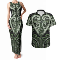 Custom Aotearoa Ngati Awa Couples Matching Tank Maxi Dress and Hawaiian Shirt Maori Tribal Pattern LT05 Green - Polynesian Pride