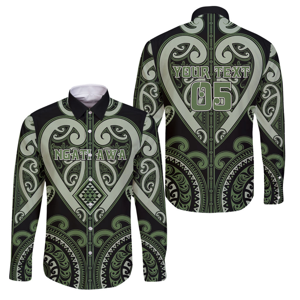 Custom Aotearoa Ngati Awa Family Matching Long Sleeve Bodycon Dress and Hawaiian Shirt Maori Tribal Pattern LT05 Dad's Shirt - Long Sleeve Green - Polynesian Pride