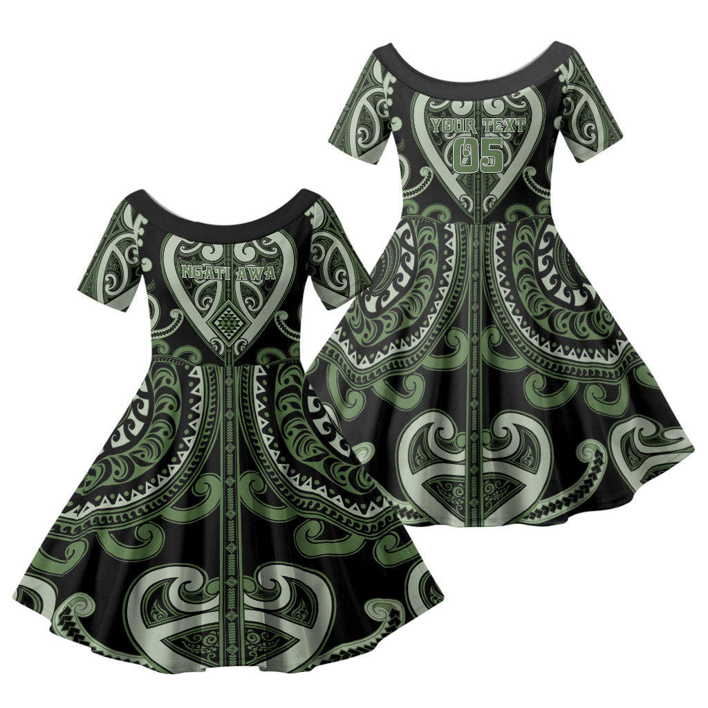 Custom Aotearoa Ngati Awa Family Matching Long Sleeve Bodycon Dress and Hawaiian Shirt Maori Tribal Pattern LT05 Daughter's Dress Green - Polynesian Pride