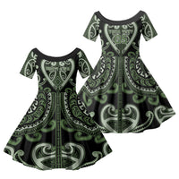 Custom Aotearoa Ngati Awa Family Matching Long Sleeve Bodycon Dress and Hawaiian Shirt Maori Tribal Pattern LT05 Daughter's Dress Green - Polynesian Pride