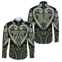 Custom Aotearoa Ngati Awa Family Matching Off The Shoulder Long Sleeve Dress and Hawaiian Shirt Maori Tribal Pattern LT05 Dad's Shirt - Long Sleeve Green - Polynesian Pride