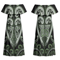Custom Aotearoa Ngati Awa Family Matching Off Shoulder Maxi Dress and Hawaiian Shirt Maori Tribal Pattern LT05 Mom's Dress Green - Polynesian Pride