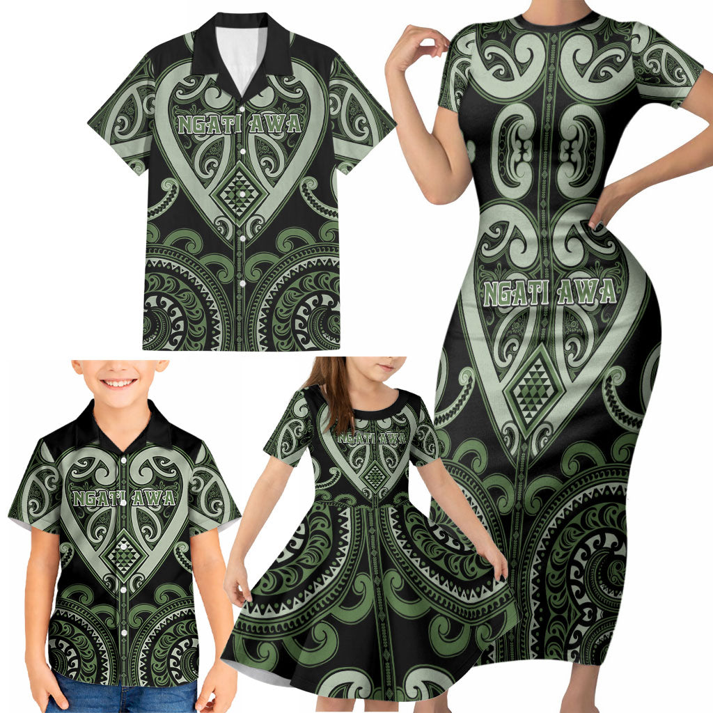 Custom Aotearoa Ngati Awa Family Matching Short Sleeve Bodycon Dress and Hawaiian Shirt Maori Tribal Pattern LT05 - Polynesian Pride