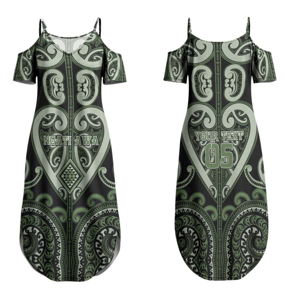 Custom Aotearoa Ngati Awa Family Matching Summer Maxi Dress and Hawaiian Shirt Maori Tribal Pattern LT05 Mom's Dress Green - Polynesian Pride
