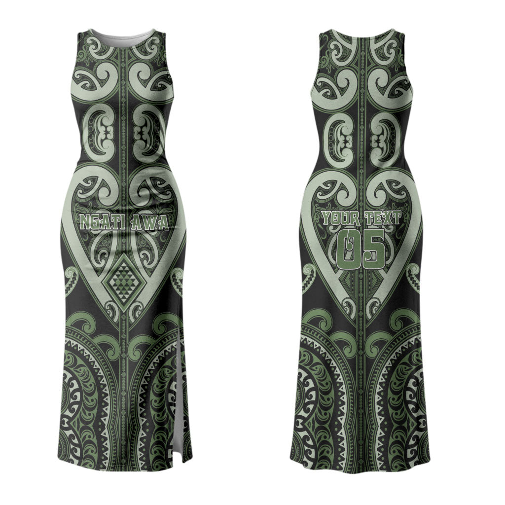 Custom Aotearoa Ngati Awa Family Matching Tank Maxi Dress and Hawaiian Shirt Maori Tribal Pattern LT05 Mom's Dress Green - Polynesian Pride