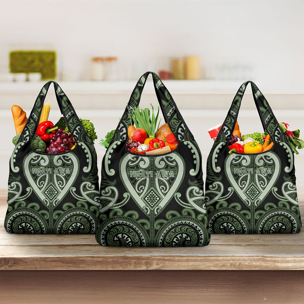 Aotearoa Ngati Awa Grocery Bag Maori Tribal Pattern LT05 3-pack One Size Green - Polynesian Pride