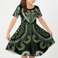 Custom Aotearoa Ngati Awa Kid Short Sleeve Dress Maori Tribal Pattern LT05 KID Green - Polynesian Pride