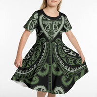 Custom Aotearoa Ngati Awa Kid Short Sleeve Dress Maori Tribal Pattern LT05 - Polynesian Pride
