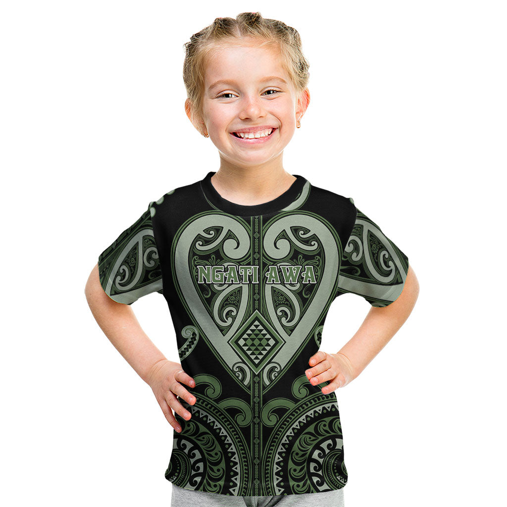 Custom Aotearoa Ngati Awa Kid T Shirt Maori Tribal Pattern LT05 Green - Polynesian Pride