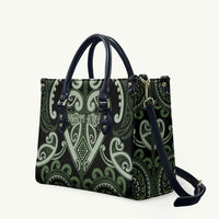 Aotearoa Ngati Awa Leather Bag Maori Tribal Pattern LT05 Green - Polynesian Pride