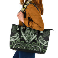 Aotearoa Ngati Awa Leather Tote Bag Maori Tribal Pattern LT05 Green - Polynesian Pride