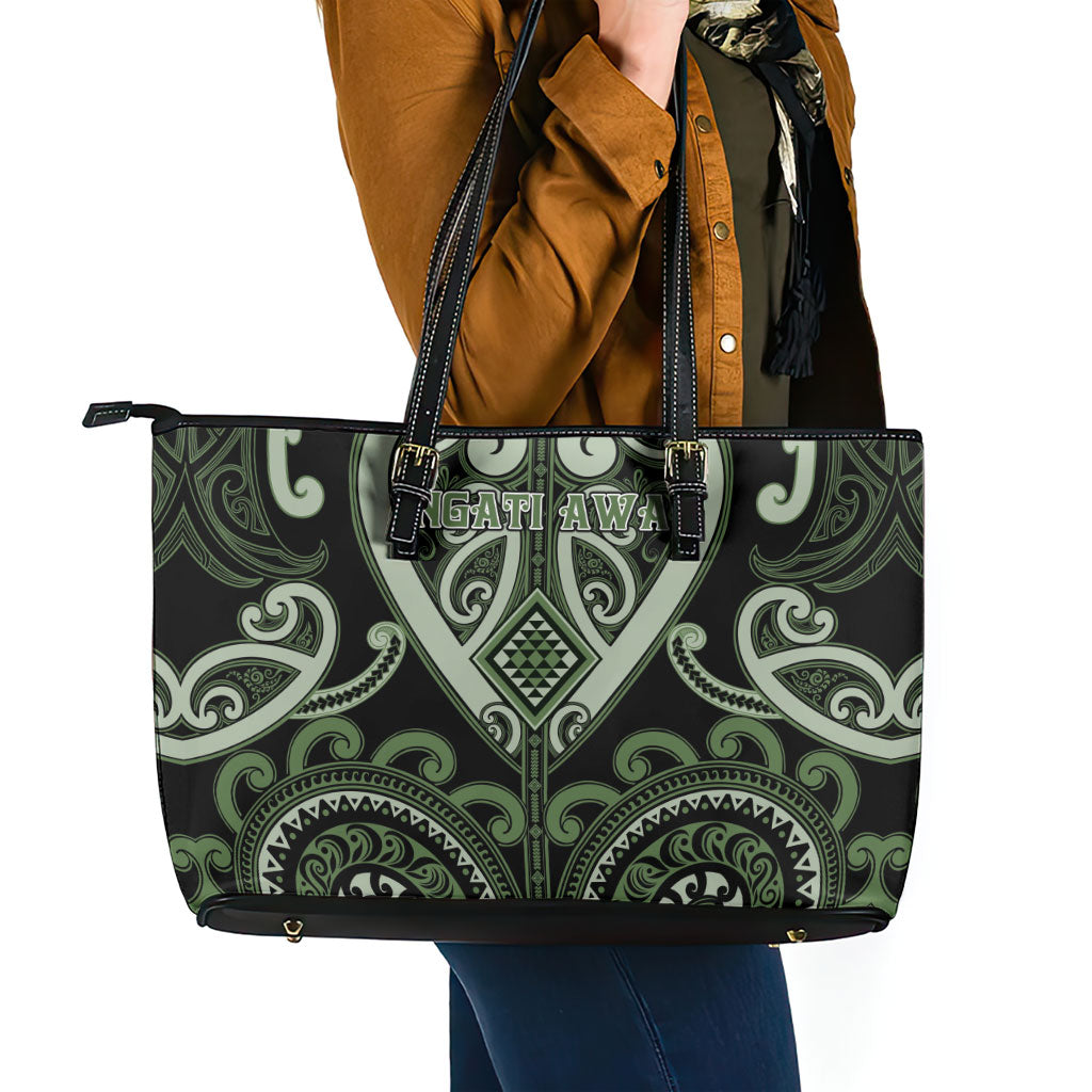 Aotearoa Ngati Awa Leather Tote Bag Maori Tribal Pattern LT05 - Polynesian Pride