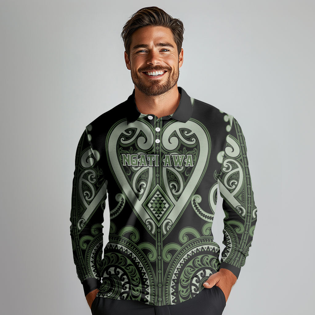 Custom Aotearoa Ngati Awa Long Sleeve Polo Shirt Maori Tribal Pattern LT05 - Polynesian Pride