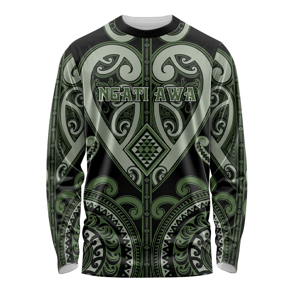 Custom Aotearoa Ngati Awa Long Sleeve Shirt Maori Tribal Pattern LT05 Unisex Green - Polynesian Pride