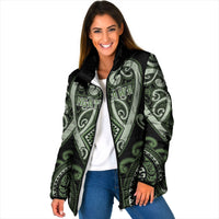 Custom Aotearoa Ngati Awa Padded Jacket Maori Tribal Pattern LT05 Women Green - Polynesian Pride