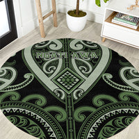 Aotearoa Ngati Awa Round Carpet Maori Tribal Pattern LT05 Green - Polynesian Pride