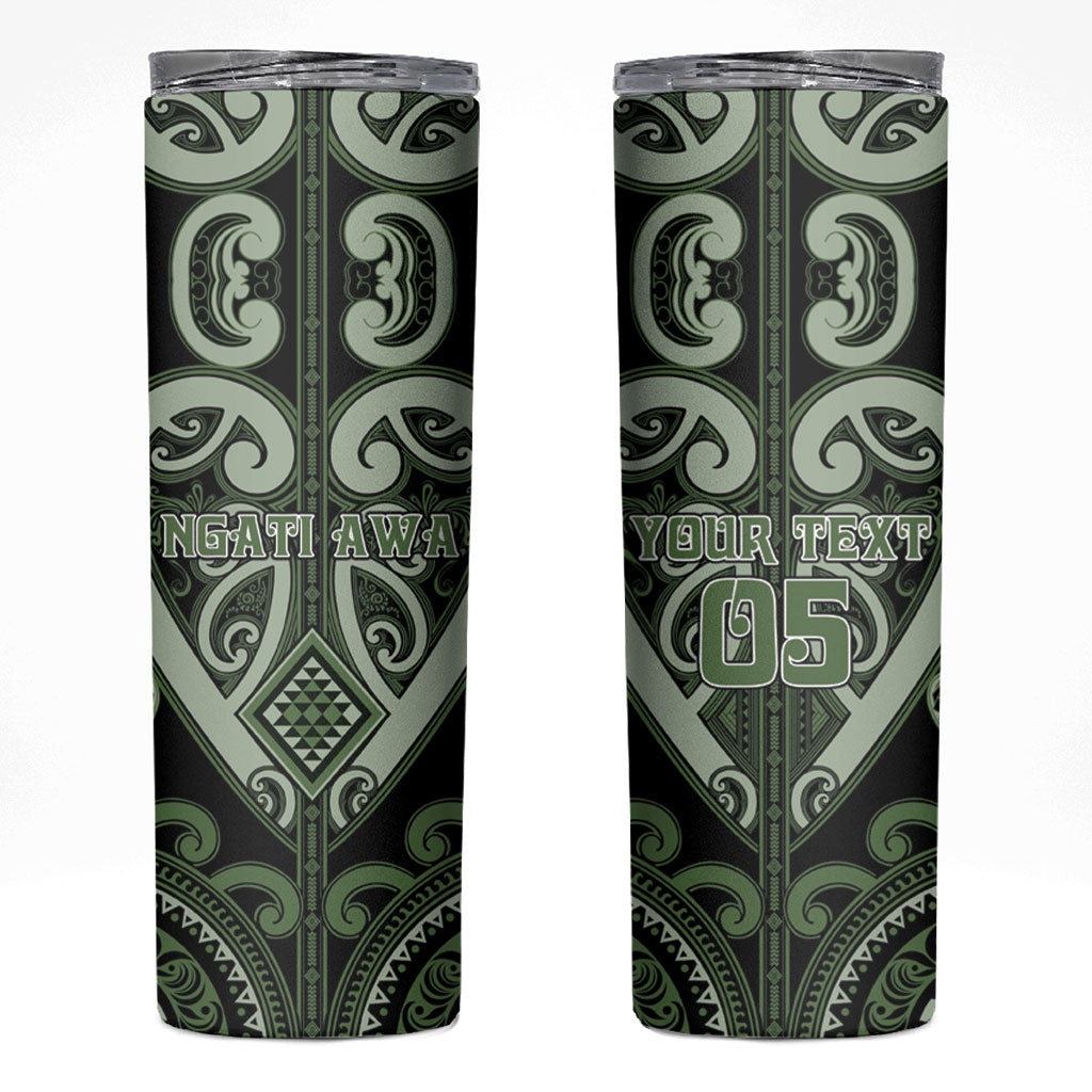 Custom Aotearoa Ngati Awa Skinny Tumbler Maori Tribal Pattern LT05 Green - Polynesian Pride