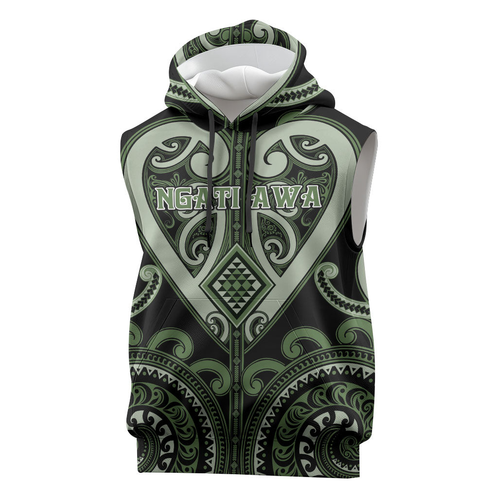 Custom Aotearoa Ngati Awa Sleeveless Hoodie Maori Tribal Pattern LT05 Green - Polynesian Pride