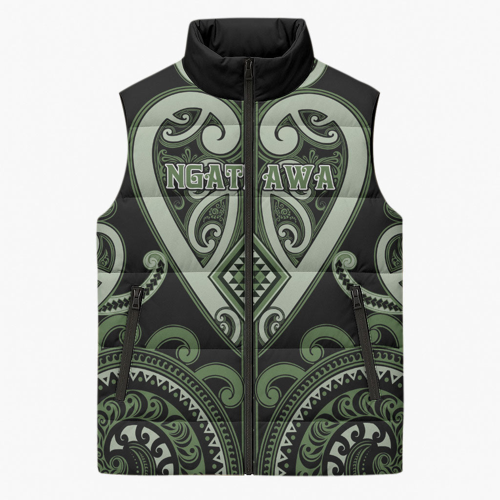 Custom Aotearoa Ngati Awa Sleeveless Puffer Jacket Maori Tribal Pattern LT05 Unisex Green - Polynesian Pride