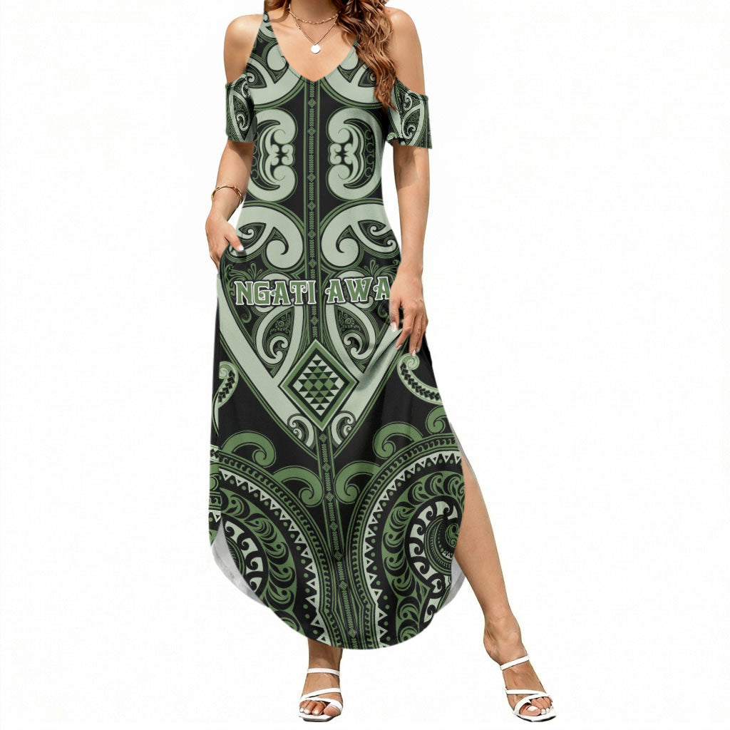 Custom Aotearoa Ngati Awa Summer Maxi Dress Maori Tribal Pattern LT05 Women Green - Polynesian Pride