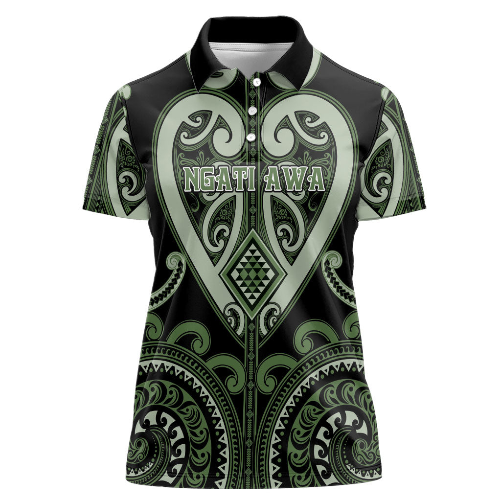 Custom Aotearoa Ngati Awa Women Polo Shirt Maori Tribal Pattern LT05 Female Green - Polynesian Pride