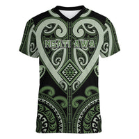 Custom Aotearoa Ngati Awa Women V-Neck T-Shirt Maori Tribal Pattern LT05 Female Green - Polynesian Pride