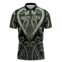 Custom Aotearoa Ngati Awa Zipper Polo Shirt Maori Tribal Pattern LT05 Green - Polynesian Pride