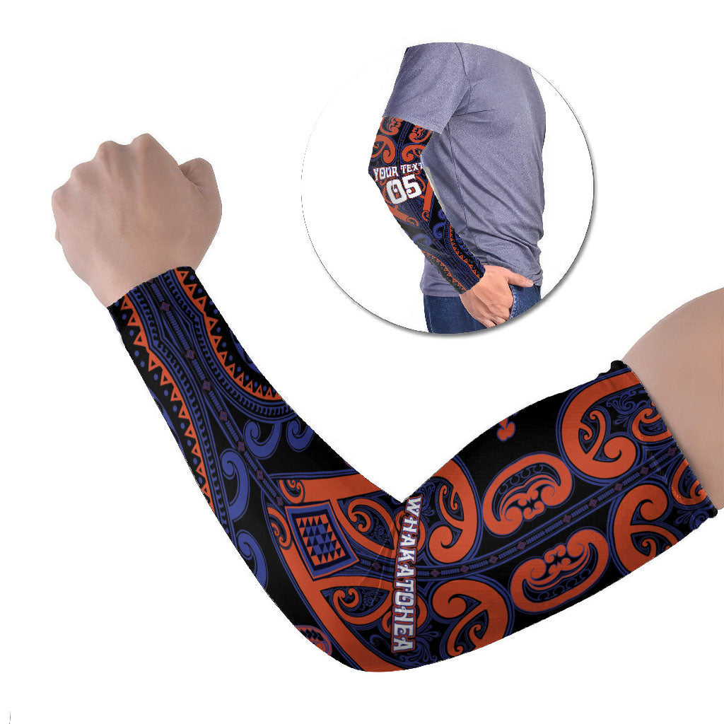 Custom Aotearoa Whakatohea Arm Sleeves Maori Tribal Pattern LT05 Set of 2 Navy - Polynesian Pride
