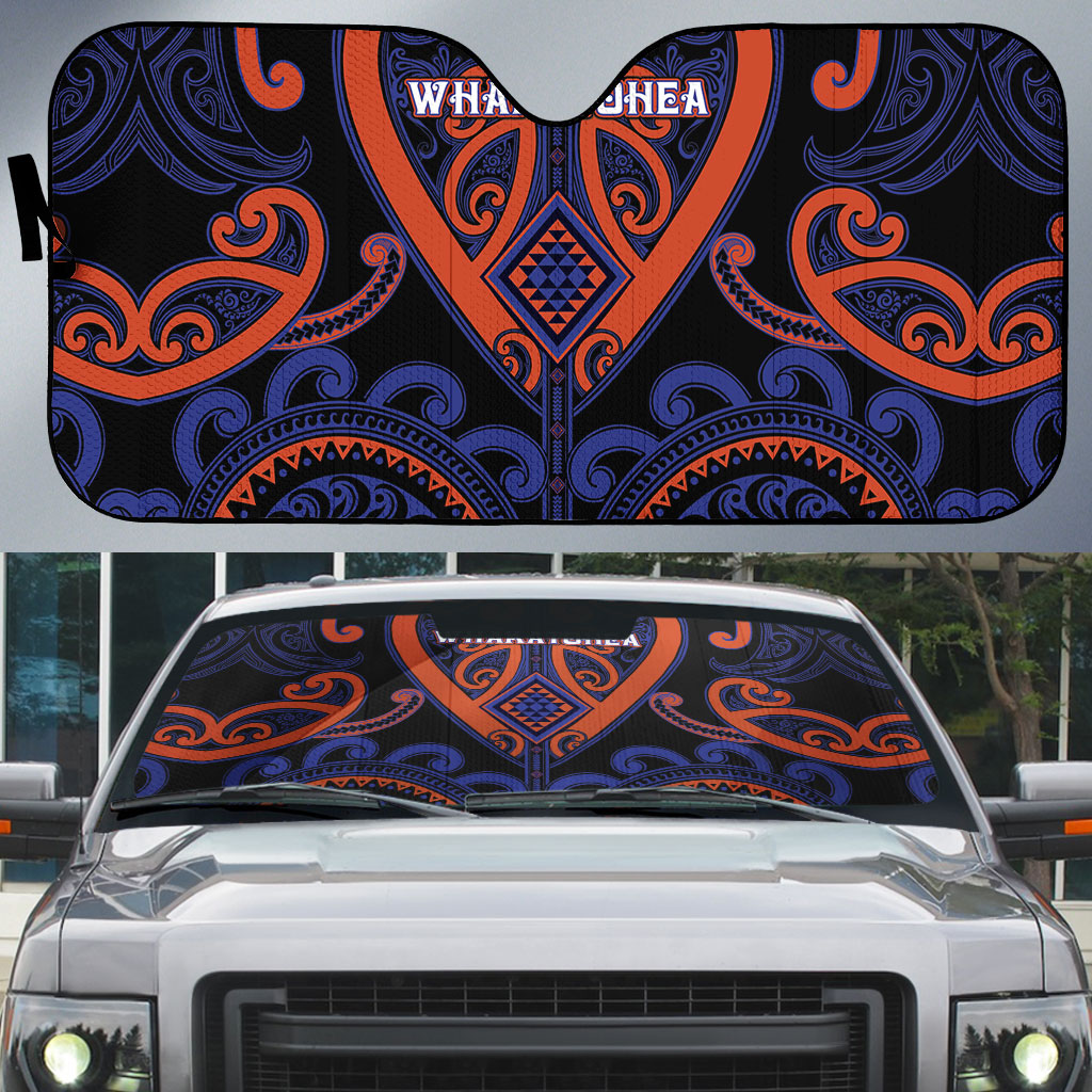 Aotearoa Whakatohea Auto Sun Shade Maori Tribal Pattern LT05 Navy - Polynesian Pride
