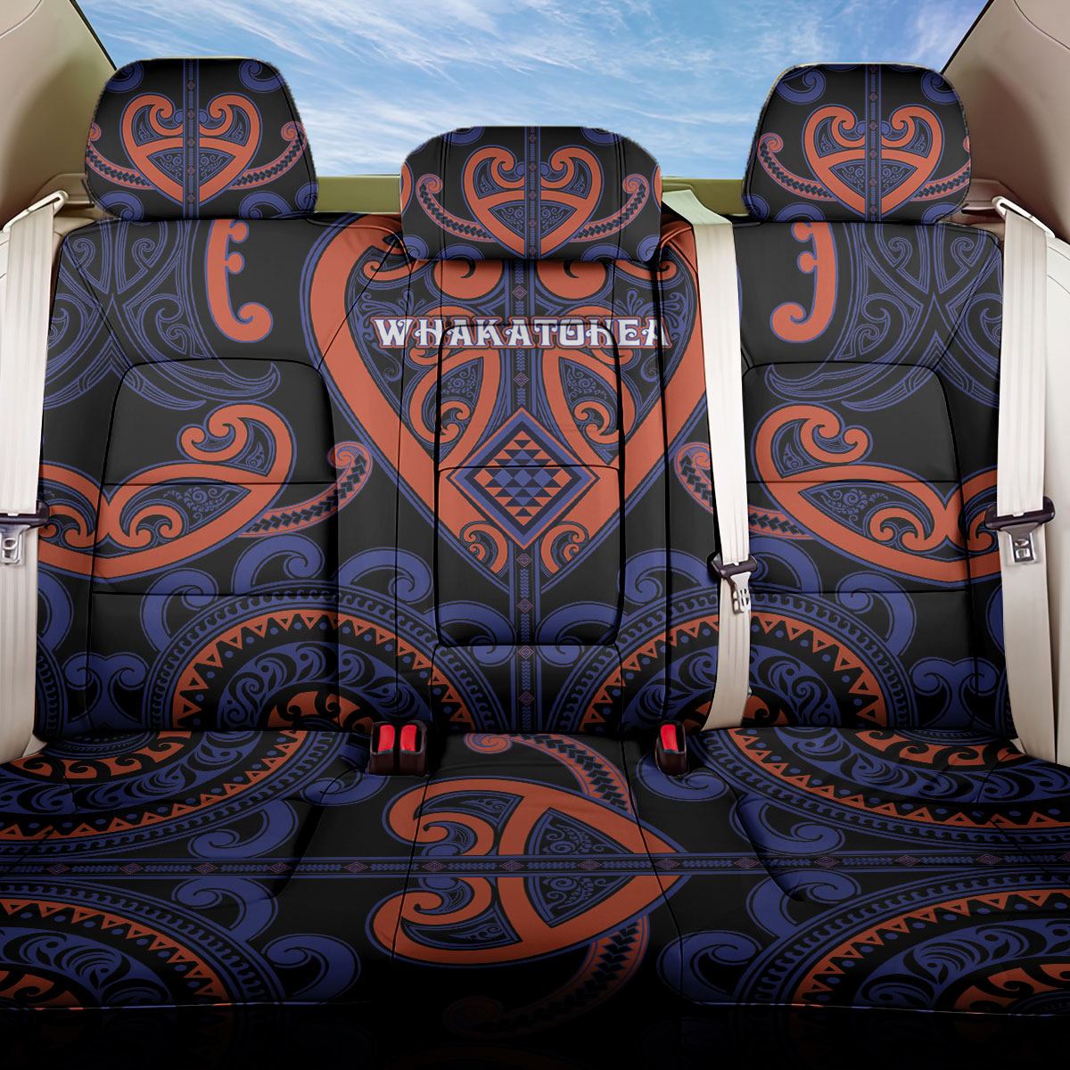 Aotearoa Whakatohea Back Car Seat Cover Maori Tribal Pattern LT05 One Size Navy - Polynesian Pride