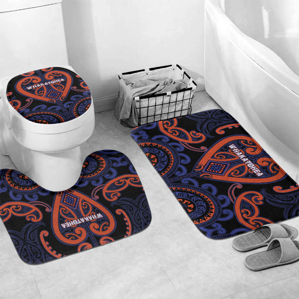 Aotearoa Whakatohea Bathroom Set Maori Tribal Pattern LT05 Mat Set Only (3 pcs) One Size Navy - Polynesian Pride