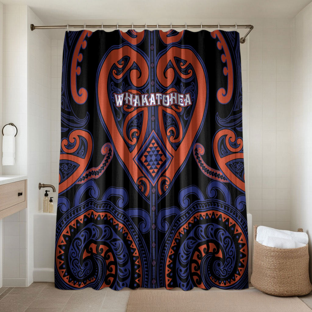 Aotearoa Whakatohea Bathroom Set Maori Tribal Pattern LT05 Shower Curtain Only Navy - Polynesian Pride