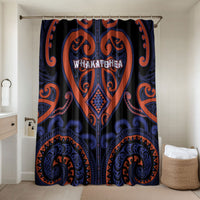 Aotearoa Whakatohea Bathroom Set Maori Tribal Pattern LT05 Shower Curtain Only Navy - Polynesian Pride