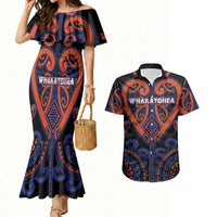 Custom Aotearoa Whakatohea Couples Matching Mermaid Dress and Hawaiian Shirt Maori Tribal Pattern LT05 Navy - Polynesian Pride