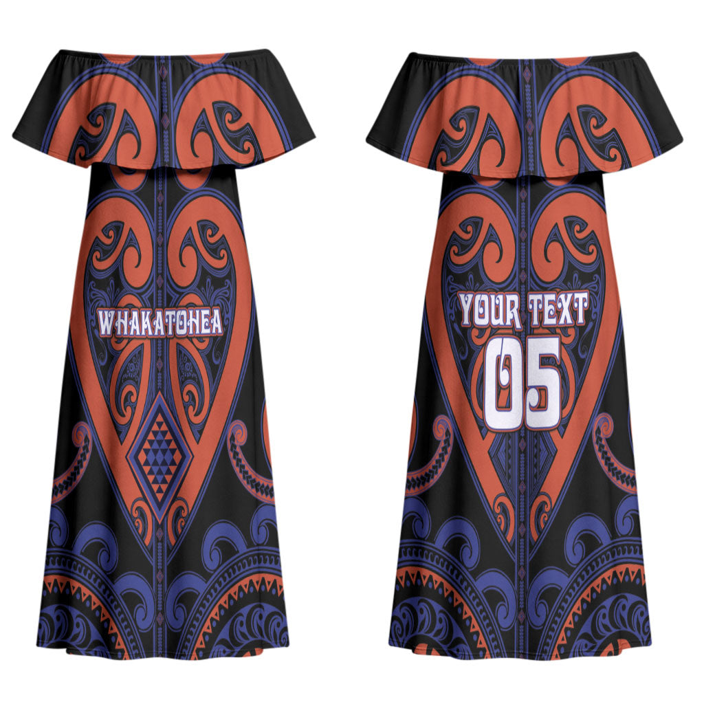 Custom Aotearoa Whakatohea Couples Matching Off Shoulder Maxi Dress and Long Sleeve Button Shirt Maori Tribal Pattern LT05 - Polynesian Pride