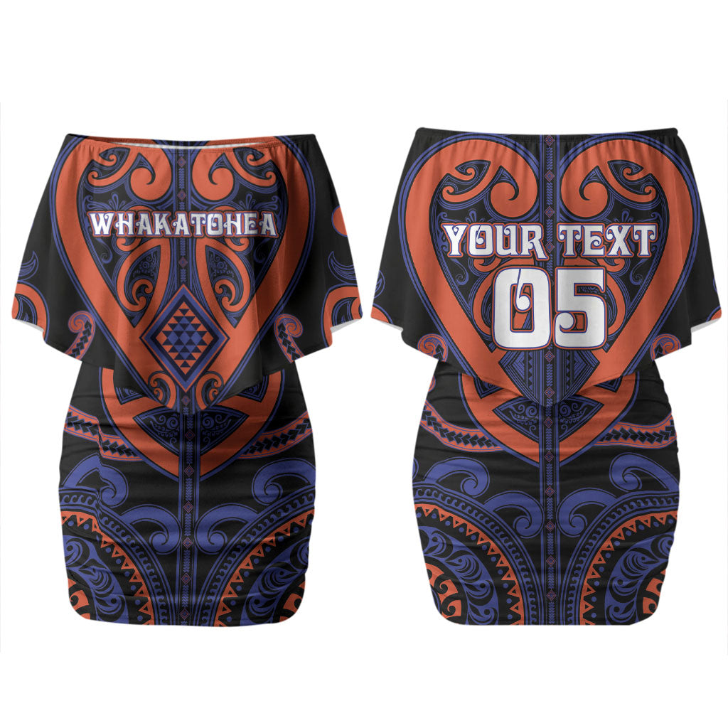 Custom Aotearoa Whakatohea Couples Matching Off Shoulder Short Dress and Long Sleeve Button Shirt Maori Tribal Pattern LT05 - Polynesian Pride