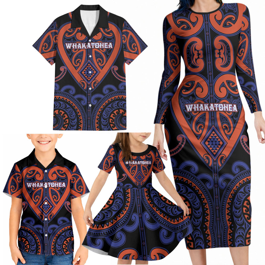Custom Aotearoa Whakatohea Family Matching Long Sleeve Bodycon Dress and Hawaiian Shirt Maori Tribal Pattern LT05 - Polynesian Pride