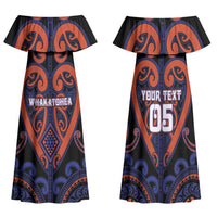 Custom Aotearoa Whakatohea Family Matching Off Shoulder Maxi Dress and Hawaiian Shirt Maori Tribal Pattern LT05 Mom's Dress Navy - Polynesian Pride