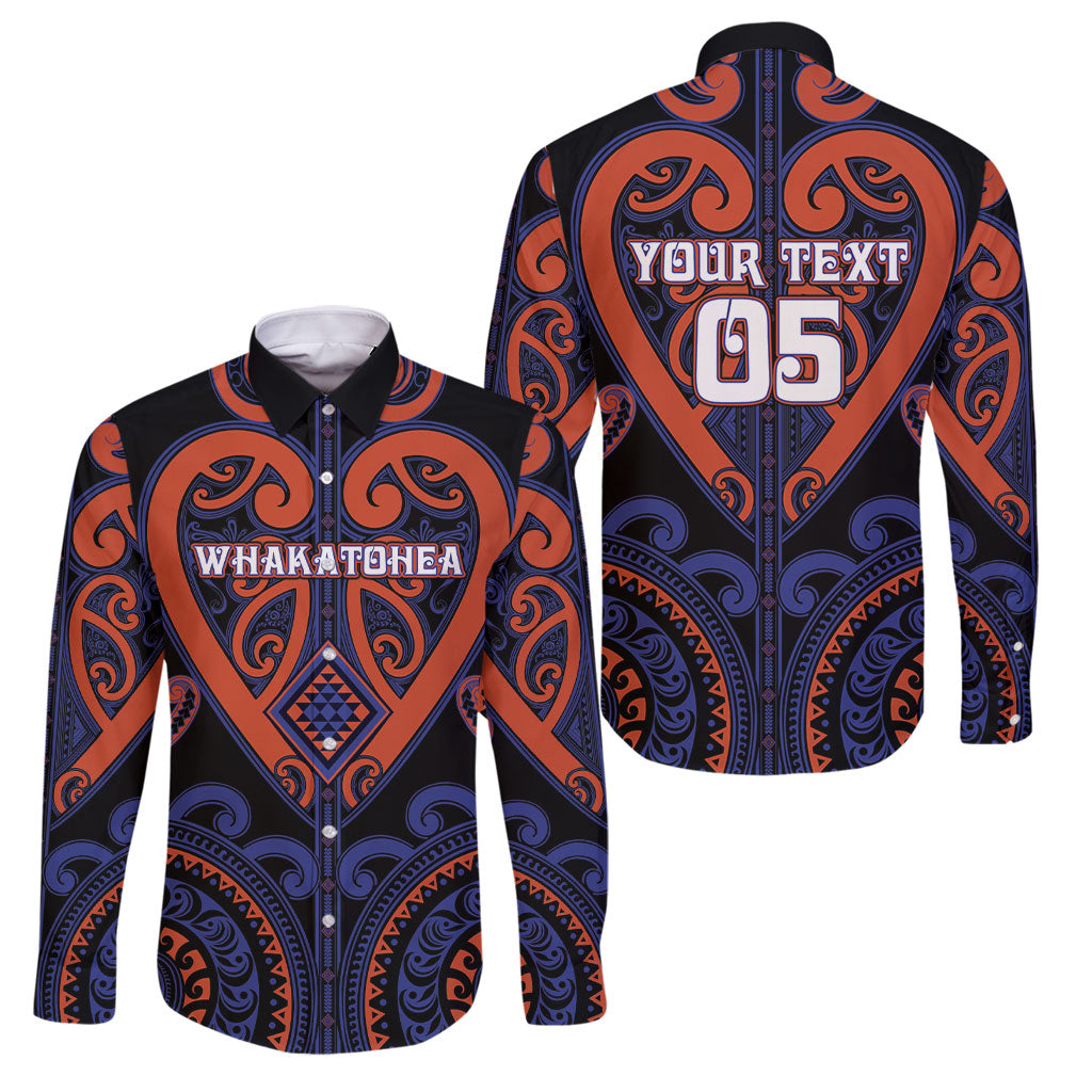 Custom Aotearoa Whakatohea Family Matching Off Shoulder Short Dress and Hawaiian Shirt Maori Tribal Pattern LT05 Dad's Shirt - Long Sleeve Navy - Polynesian Pride