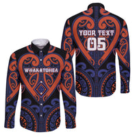 Custom Aotearoa Whakatohea Family Matching Off Shoulder Short Dress and Hawaiian Shirt Maori Tribal Pattern LT05 Dad's Shirt - Long Sleeve Navy - Polynesian Pride
