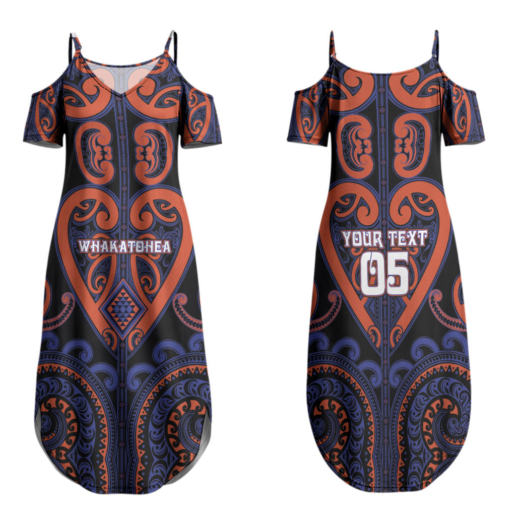 Custom Aotearoa Whakatohea Family Matching Summer Maxi Dress and Hawaiian Shirt Maori Tribal Pattern LT05 Mom's Dress Navy - Polynesian Pride